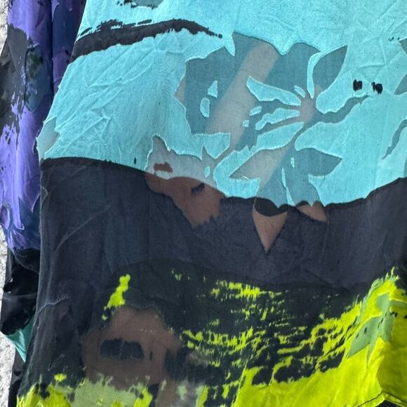 Chicos Design Top ML Blue Silk Burn Out Sheer Floral Boat Neck Shawl Pullover - Picture 7 of 13